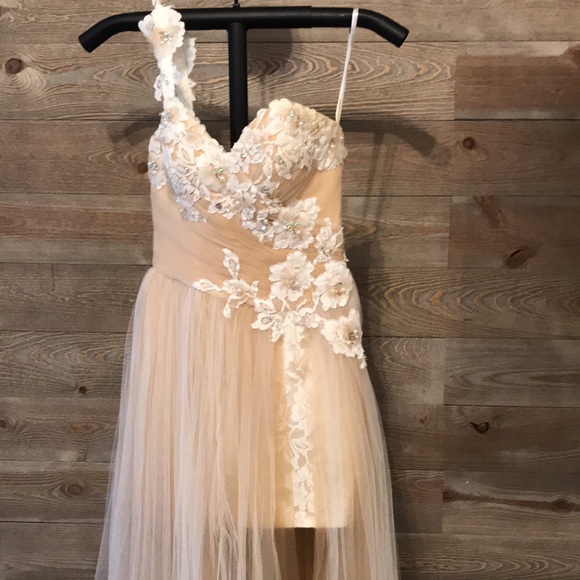 Sherri Hill formal tulle gown champagne 4 - Picture 3 of 6